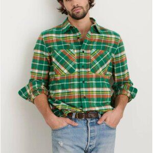 ALEX MILL I Green, Orange & Yellow Plaid Flannel Button Up Chore Shirt Jacket, L